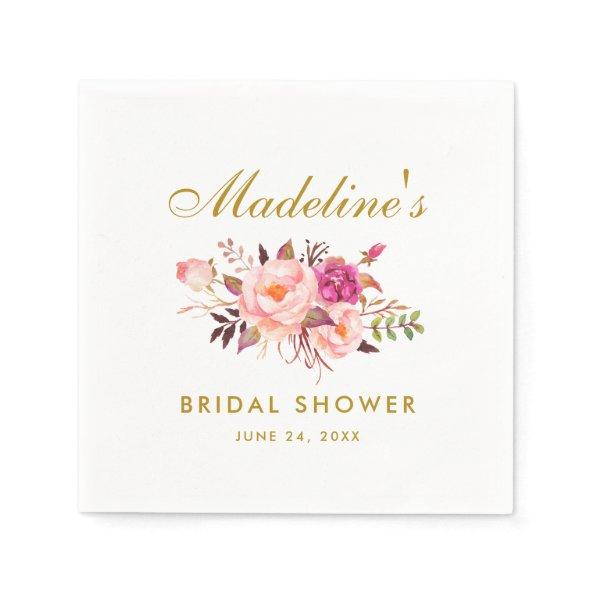 Pink Blush Gold Floral Bridal Shower Napkins