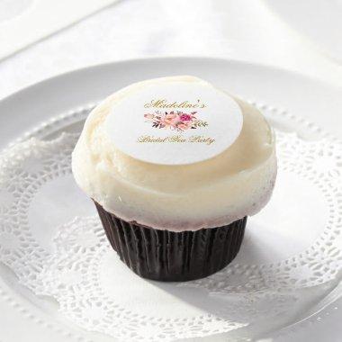 Pink Blush Gold Floral Bridal Shower Tea Party Edible Frosting Rounds