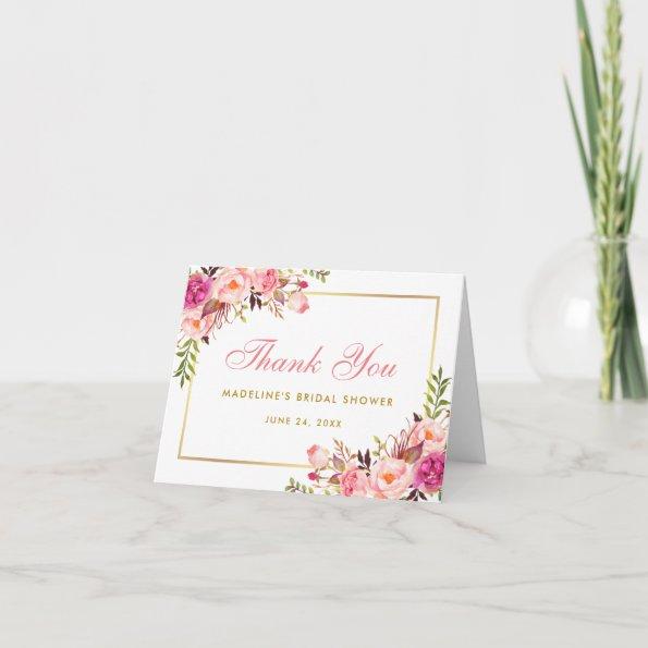 Pink Blush Gold Floral Bridal Shower Thanks Note P Thank You Invitations
