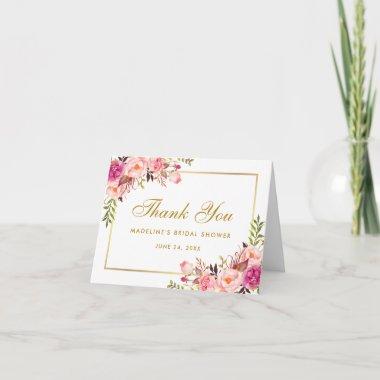 Pink Blush Gold Floral Bridal Shower Thanks Note Thank You Invitations