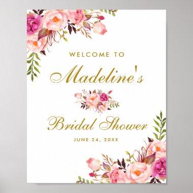 Pink Blush Gold Floral Bridal Shower Welcome Poster