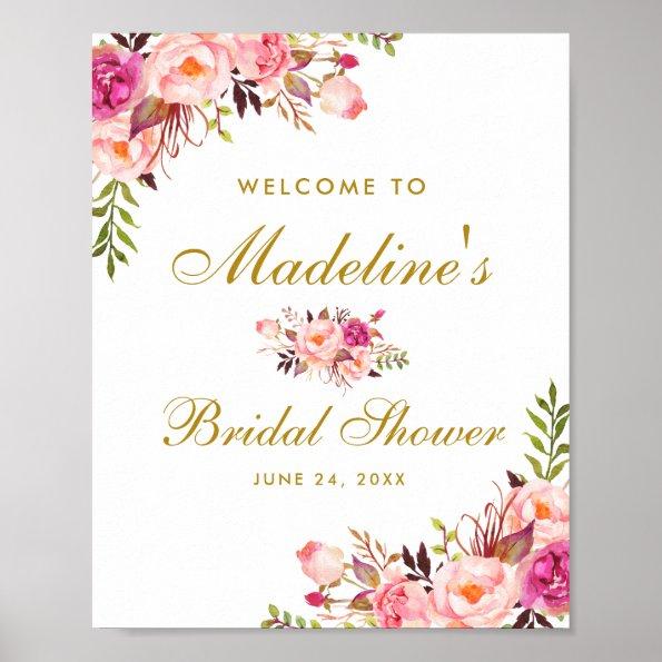 Pink Blush Gold Floral Bridal Shower Welcome Poster