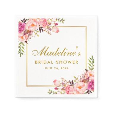 Pink Blush Gold Frame Floral  Napkins