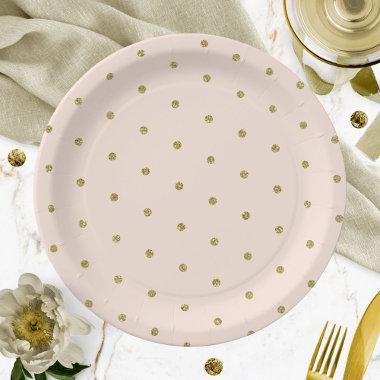 Pink Blush Gold Glitter Polka Dot Pattern Paper Plates