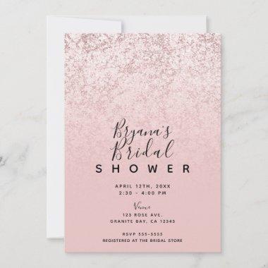 Pink Blush Rose Gold Glitter Marble Bridal Shower Invitations