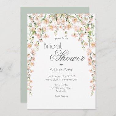 Pink Blush Sage Floral Wildflowers Bridal Shower I Invitations