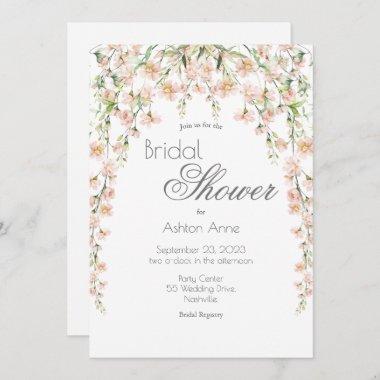 Pink Blush Sage Floral Wildflowers Bridal Shower Invitations