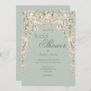 Pink Blush Sage Green Floral Wildflowers Bridal Invitations