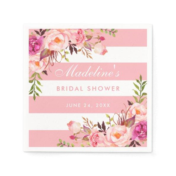 Pink Blush Striped Floral Bridal Shower Napkins