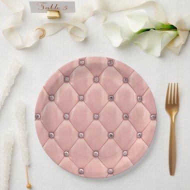 Pink Blush Tufted Satin Elegant Paper Plates