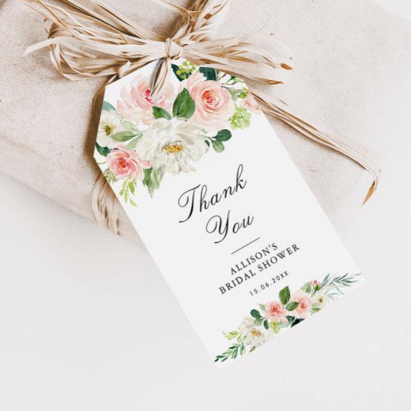 Pink blush watercolor floral bridal shower gift tags