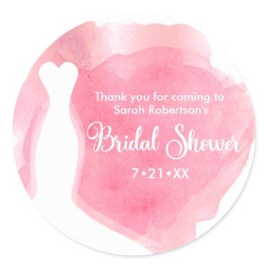 Pink Blush, Wedding Gown Watercolor bridal shower Classic Round Sticker