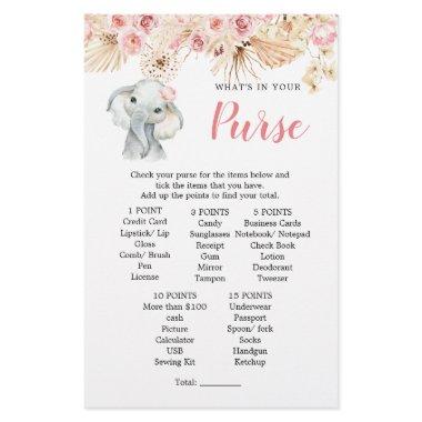 Pink Boho Elephant Girl Baby Shower Purse Game