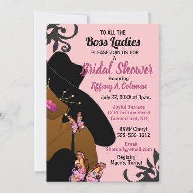 Pink Boss Lady African American Bridal Shower Invitations
