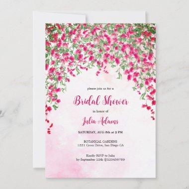 Pink Bougainvillea Blush Watercolor Bridal Shower Invitations