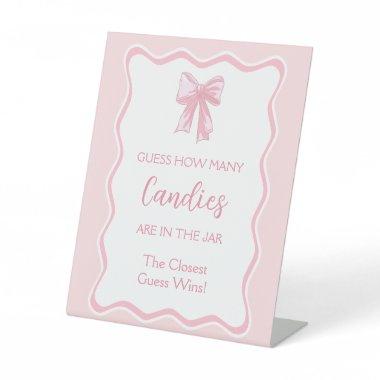 Pink Bow Baby Shower Game Guess How Many Candies Pedestal Sign
