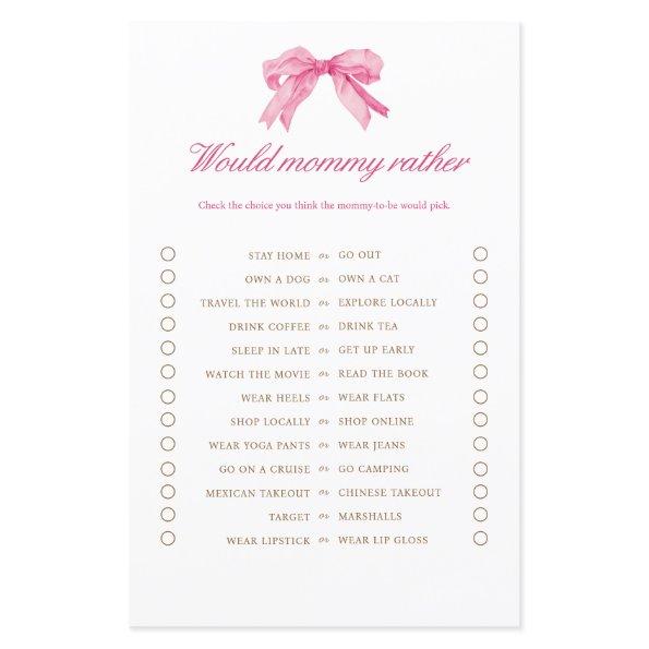Pink Bow Baby Shower Would Mommy Rather Game