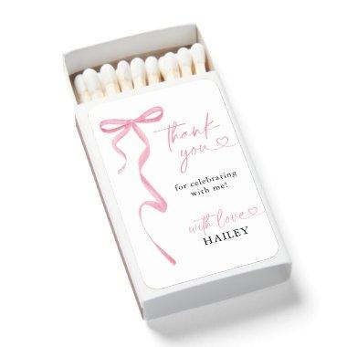 Pink Bow  Thank You, Favor Tags Matchboxes