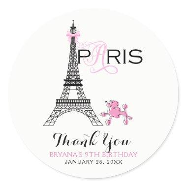 Pink Bow Eiffel Tower Paris France Poodle Party Classic Round Sticker