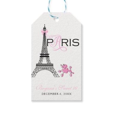 Pink Bow Eiffel Tower Paris France Poodle Party Gift Tags