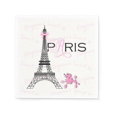 Pink Bow Eiffel Tower Paris France Poodle Party Paper Napkins
