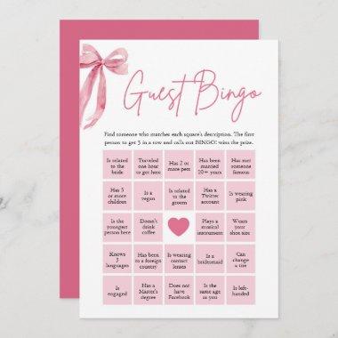 Pink Bow Find the Guest Bingo Bridal Shower Game Invitations