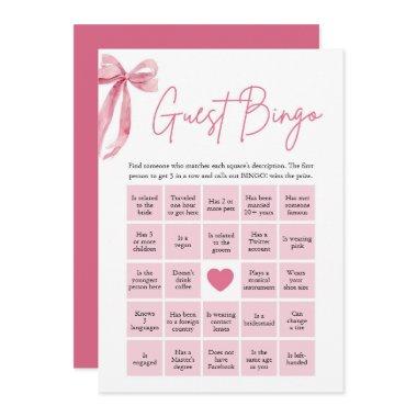 Pink Bow Find the Guest Bingo Bridal Shower Game Invitations