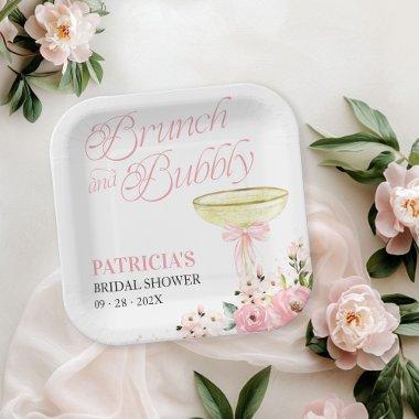 Pink Bow Floral Brunch And Bubbly  Paper Plates