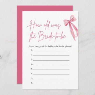 Pink Bow How Old Was the Bride Bridal Shower Game Invitations