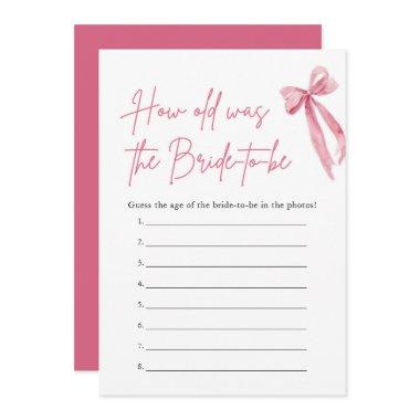 Pink Bow How Old Was the Bride Bridal Shower Game Invitations