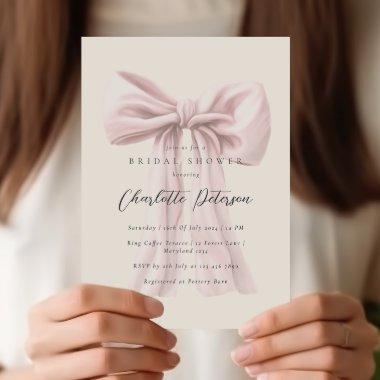 Pink Bow Minimal Bridal Shower Invitations