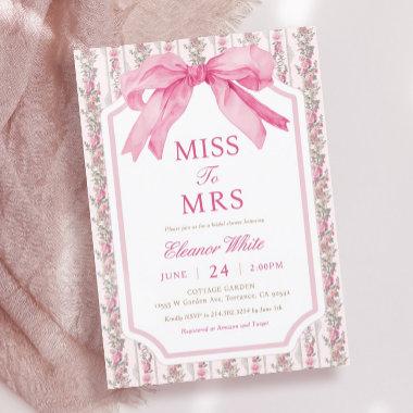 Pink Bow Miss To Mrs Bridal Shower Invitations