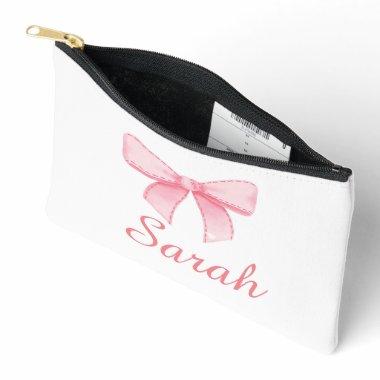 Pink Bow Name Tote Bachelorette Bridesmaid gift Accessory Pouch
