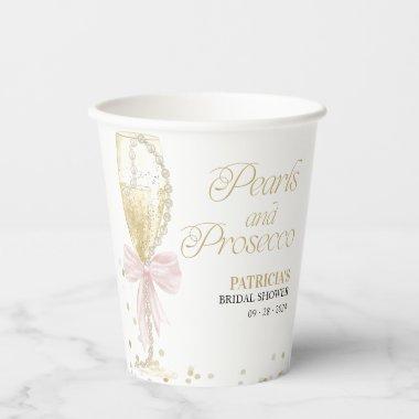Pink Bow Pearls & Prosecco  Paper Cups
