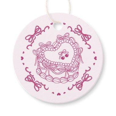 Pink Bow Retro Heart Coquette Cake Bachelorette Favor Tags