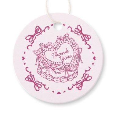 Pink Bow Retro Heart Coquette Cake Birthday Favor Tags