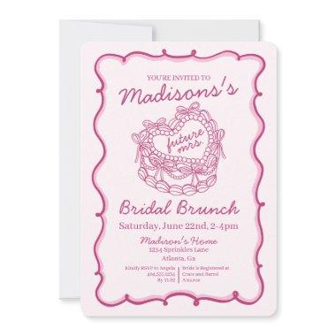 Pink Bow Retro Heart Coquette Cake Bridal Brunch