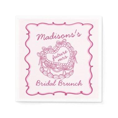 Pink Bow Retro Heart Coquette Cake Bridal Brunch Napkins