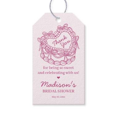 Pink Bow Retro Heart Coquette Cake  Gift Tags