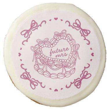 Pink Bow Retro Heart Coquette Cake  Sugar Cookie