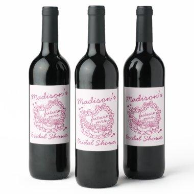 Pink Bow Retro Heart Coquette Cake  Wine Label