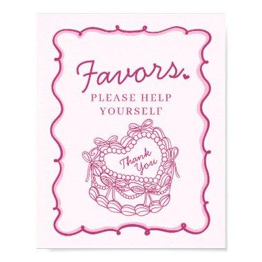 Pink Bow Retro Heart Coquette Cake Favors Sign