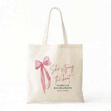 Pink Bow She's Tying the Knot Bachelorette Party Tote Bag