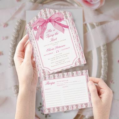 Pink Bow She's Tying the Knot Bridal Shower All In One Invitations