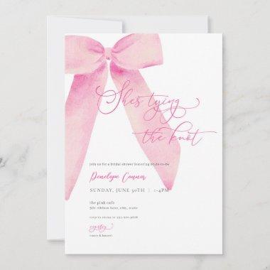 Pink Bow She's Tying the Knot Bridal Shower Invite