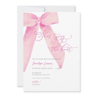 Pink Bow She's Tying the Knot Bridal Shower Invite