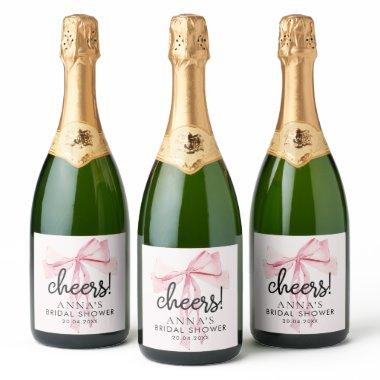 Pink Bow She's Tying The Knot Bridal Shower Sparkling Wine Label