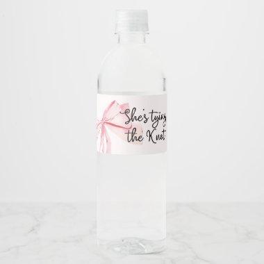 Pink Bow She's Tying The Knot Bridal Shower Water Bottle Label