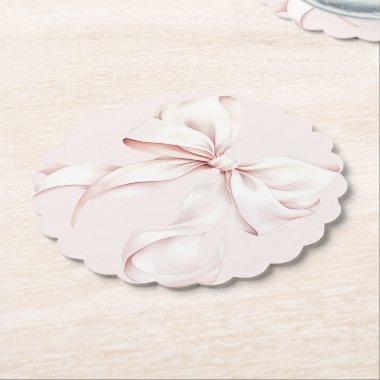 Pink Bow She's Tying the Knot Paper Coaster