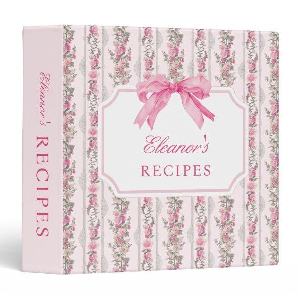Pink Bow Toile Bridal Shower Recipe Binder
